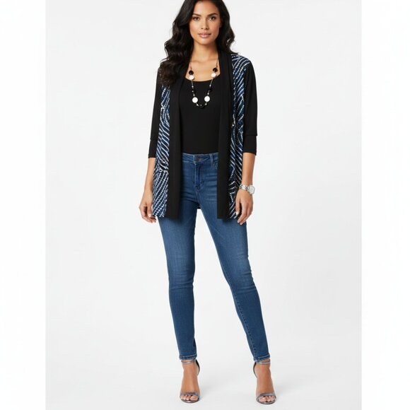 NOTATIONS Blue Black 2-Piece Look Top Blouse Shirt Sz S Detachable Necklace - Picture 1 of 4